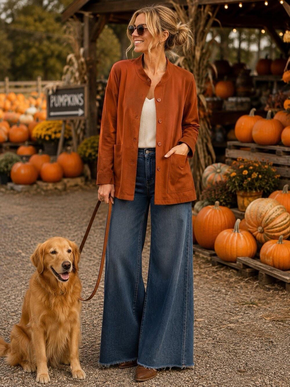 Eileen Fisher Rust Orange Organic Cotton Stand Collar Button Jacket Size Medium